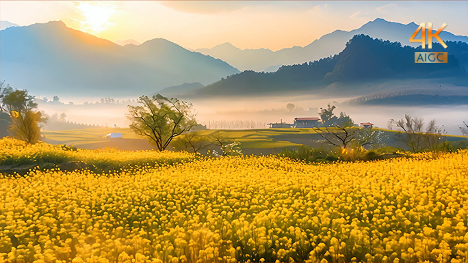 春天户外/中国风古镇/油菜花田/田园风光