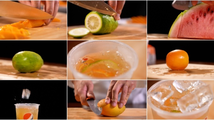 果茶制作过程切水果慢动作 创意实拍 水滴
