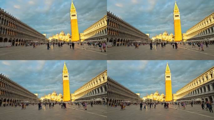 意大利威尼斯圣马可广场上的圣马可大教堂(Basilica di San Marco)，游客熙熙攘攘，