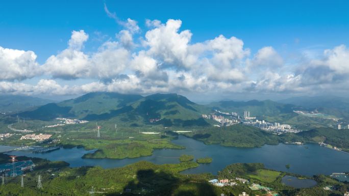 深圳梧桐山深圳水库航拍延时