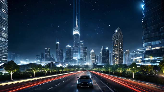 城市夜晚都市天空夜空氛围概念意境未来城市