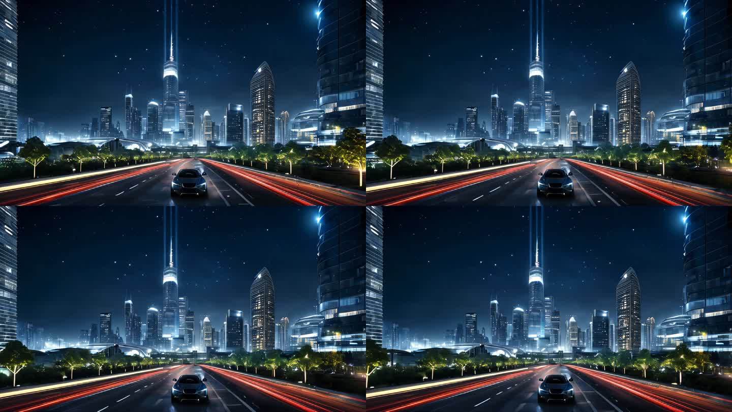 城市夜晚都市天空夜空氛围概念意境未来城市