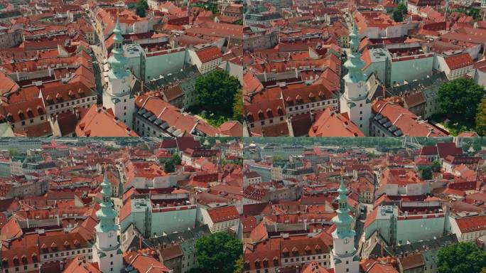 斯洛伐克，布拉迪斯拉发老城区的广场上空