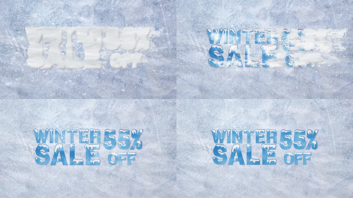 冬季销售55%折扣。超级冬季特卖。冬季促销动画。冬季大减价