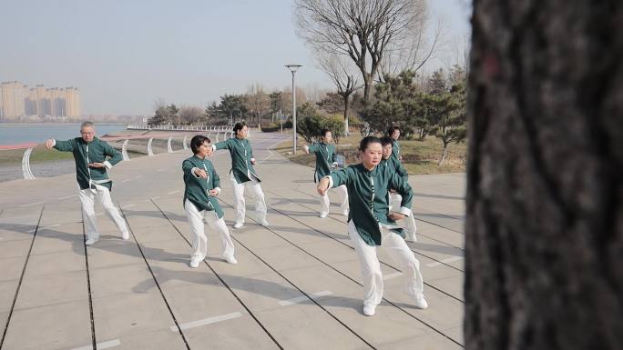 老年人 公园 晨练 打太极 旅游 海边