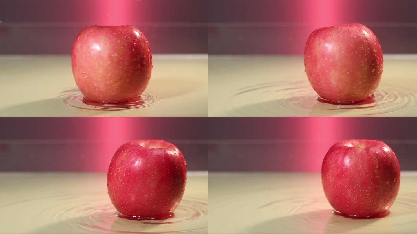 水面 旋转 苹果 水花 高清实拍 升格