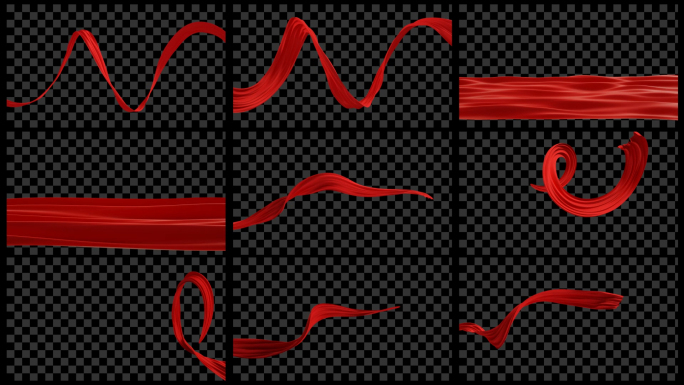 13款红色绸布料飘带动画透明素材