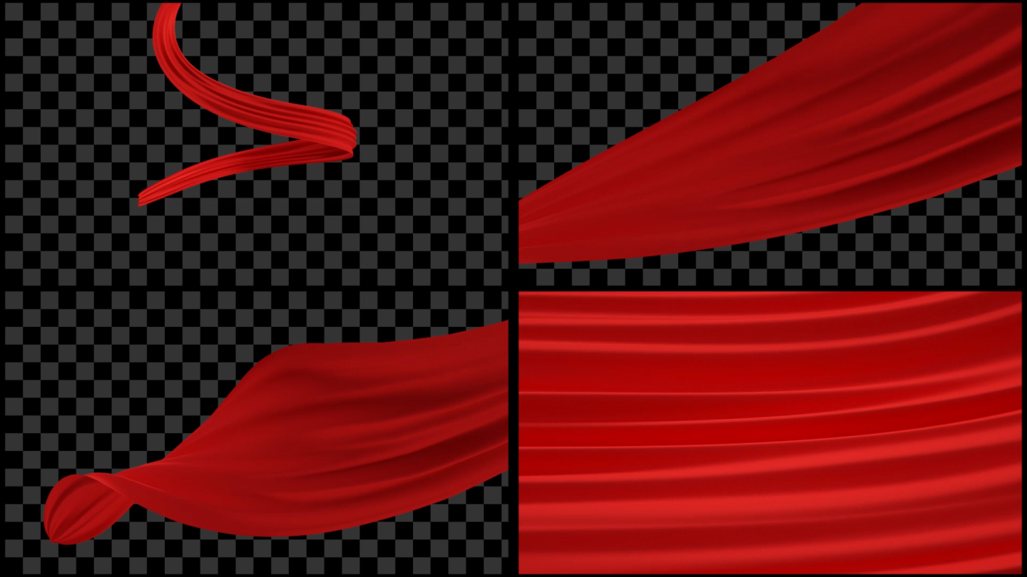 13款红色绸布料飘带动画透明素材
