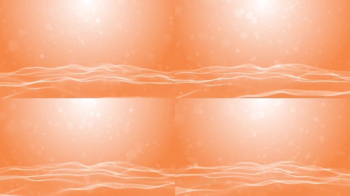 橘色背景，微粒闪闪发光的波浪流淌着点点尘埃，数字网络空间抽象背景，循环运动4k