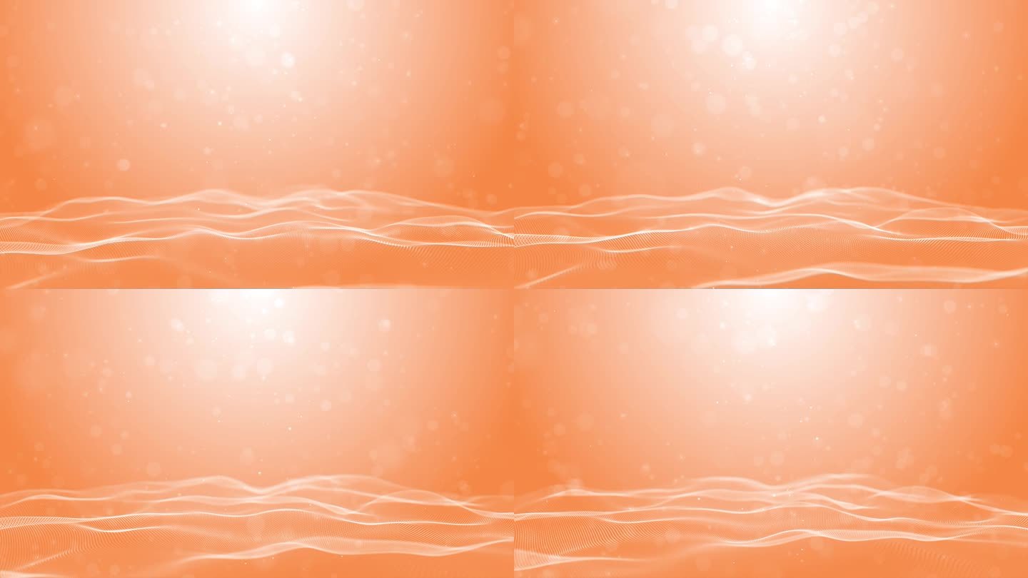 橘色背景，微粒闪闪发光的波浪流淌着点点尘埃，数字网络空间抽象背景，循环运动4k