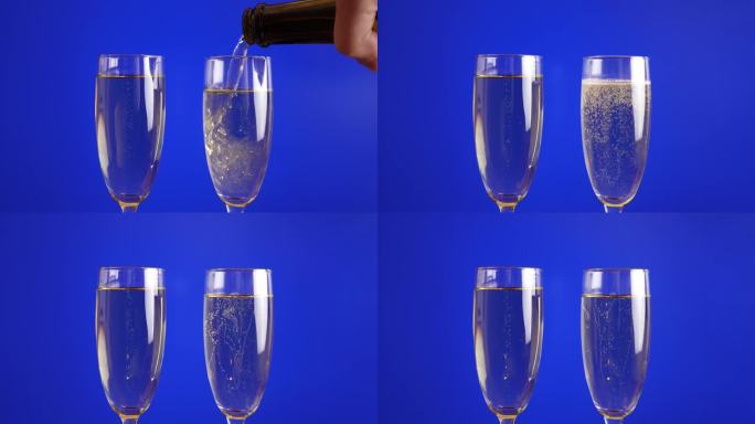 蓝色背景的香槟酒杯