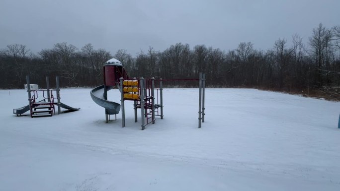 东北风期间，纽约郊区一个小公园里的慢镜头降雪