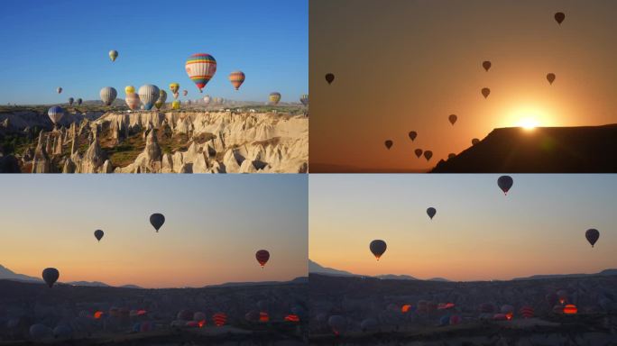 土耳其浪漫热气球日出延时素材