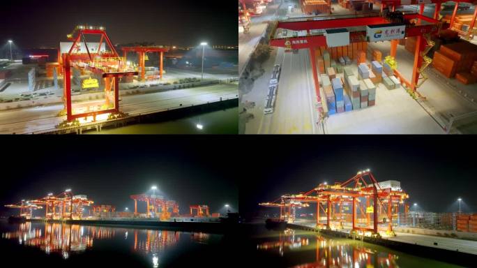 码头港口集装箱夜景航拍