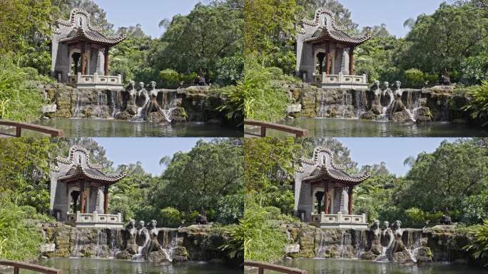 4K实拍，广州天河公园粤晖园喷泉神女雕像