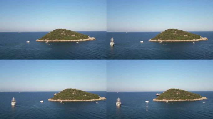 鸟瞰四川岛，字面意思是“老鼠岛”。土耳其的地中海岛屿，4K分辨率。
