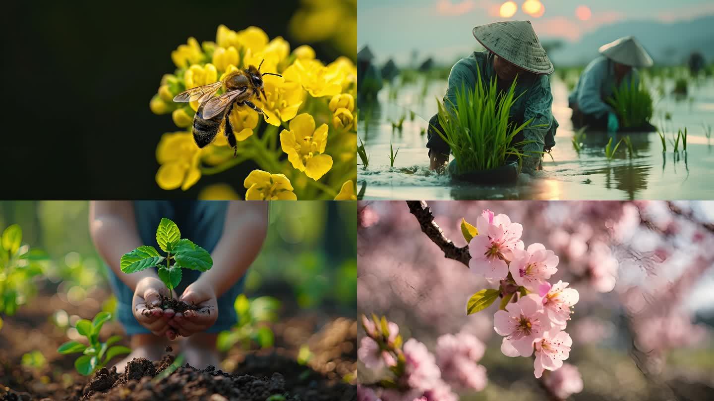 春天植物生长播种希望小鸟植树万物复苏