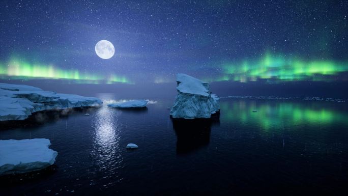 北极南极极光圆月