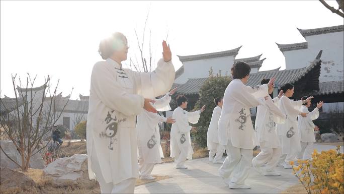 老年人 公园 晨练 打太极 旅游 古建筑