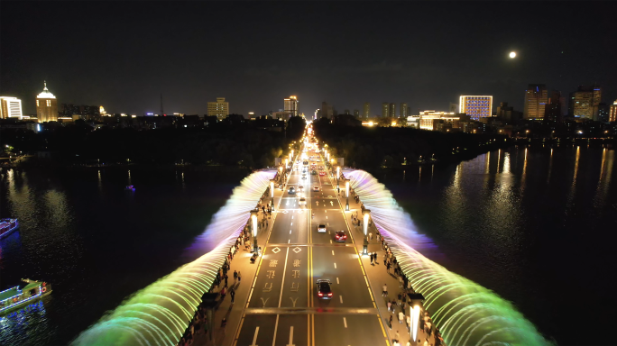 长春南湖大桥夜景航拍4k