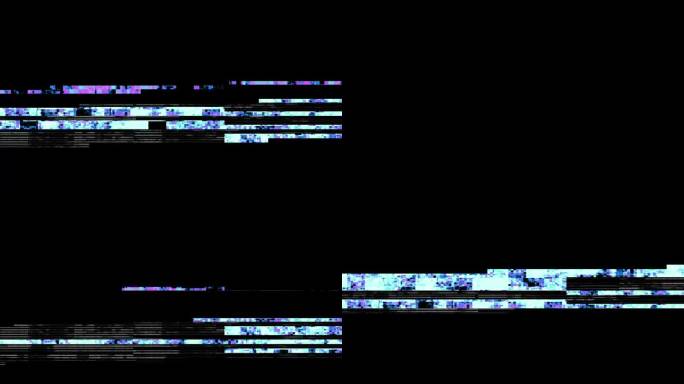 故障颜色像素的霓虹蓝色，紫色和黑色。未来的数字噪音。视频信号失真。破碎的电视效果。抽象随机元素。像素