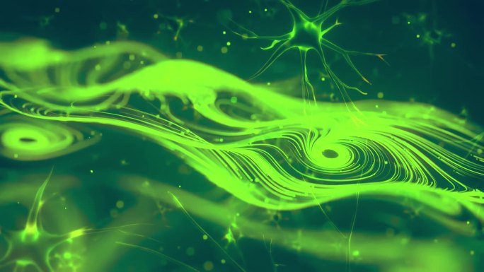 绿色未来粒子束流，数字数据流。动态模式与功率射线和光