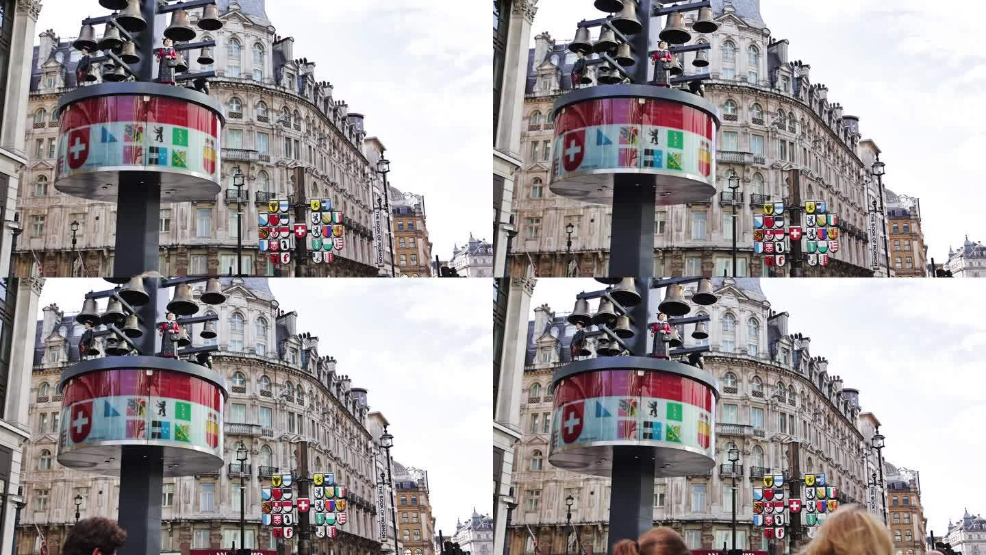 在英国伦敦莱斯特广场，为庆祝英瑞两国的友好关系，在伦敦展示了瑞士26个州的徽章，在莱斯特广场上展示了