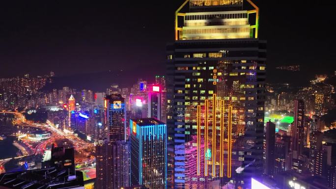 香港市区及维多利亚港夜景鸟瞰图