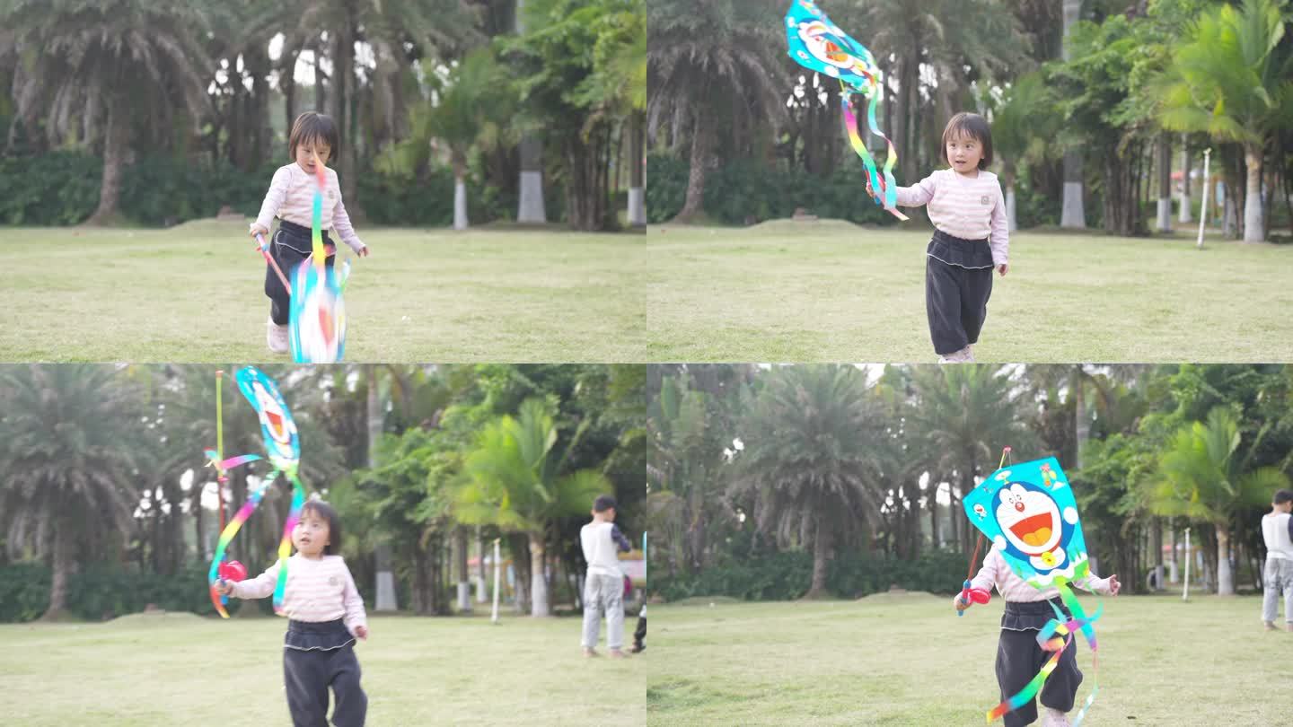 小女孩玩风筝