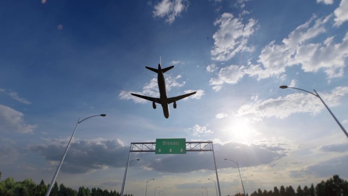 比绍城市道路标志-飞机抵达比绍机场前往几内亚