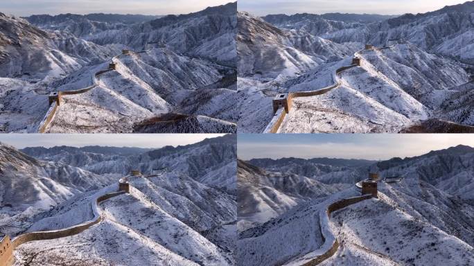 航拍山西忻州雪后韩庄长城