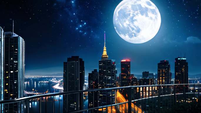 城市月亮天空夜晚夜景抽象氛围舞台渲染
