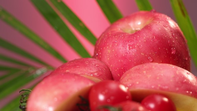 水果组合 红苹果圣女果高清实拍  升格