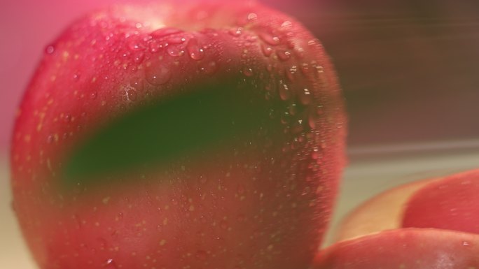 水果 红苹果特写高清实拍 升格 绿叶