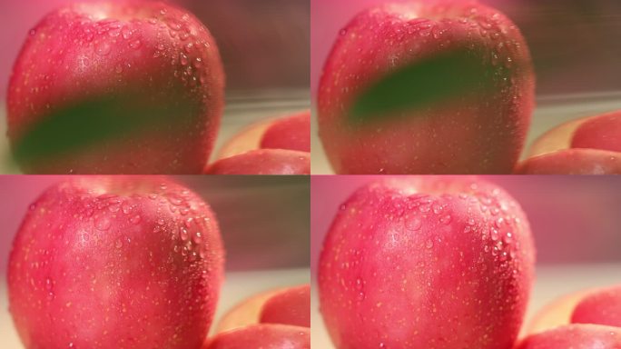 水果 红苹果特写高清实拍 升格 绿叶