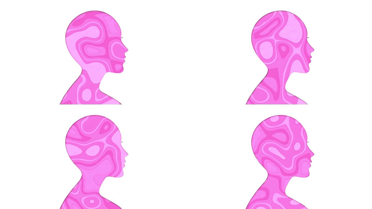 动画卡片与粉红色的侧面一个秃顶的年轻女子。剪纸动画