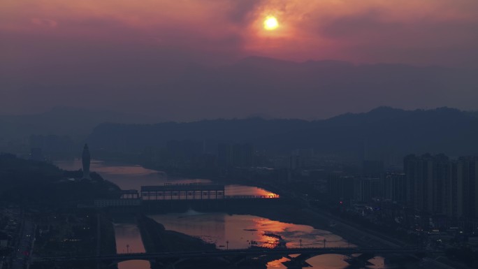 雅安市雨城区夜景路桥灯光青衣江4K延时