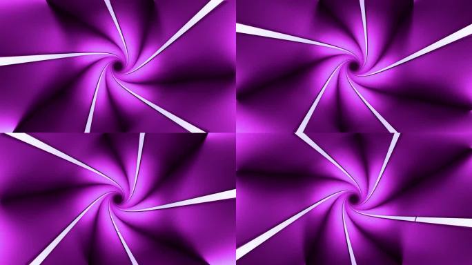 抽象螺旋背景。无缝循环的动画。兔子洞。扭曲的光条纹效果。VJ循环。音乐节、夜店舞台视觉。紫色的隧道。