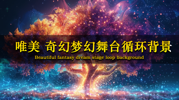 宽屏奇幻唯美树 粒子海洋舞台背景 梦幻树