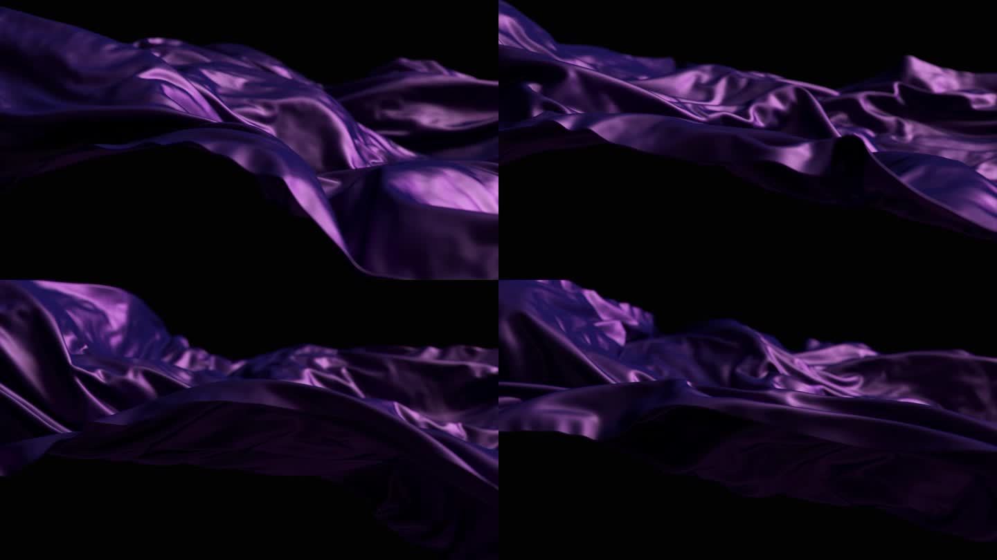 丰富的紫色丝绸或缎面面料的细节特写，带有褶皱和折痕，唤起一种奢华和优雅的感觉。柔和的光泽3D动画