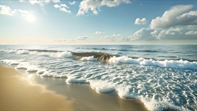 海滩 海浪翻滚 波糖汹涌 夕阳 升格