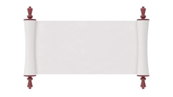 4k分辨率视频:空白的白纸卷轴羊皮纸模型在白色背景上打开Alpha哑光
