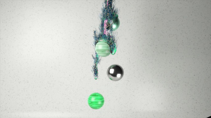 摘要3D动画的股与彩色粒子和反射球对纹理背景。