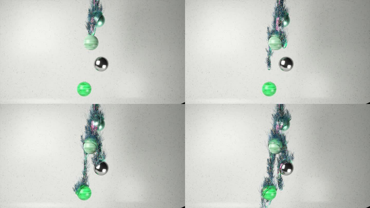 摘要3D动画的股与彩色粒子和反射球对纹理背景。