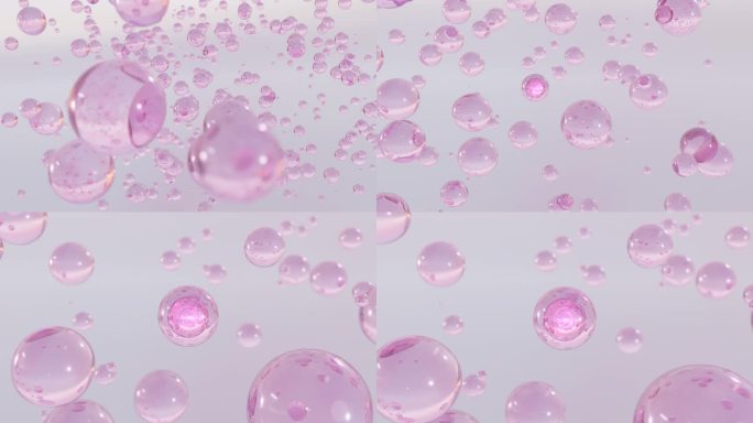 微距拍摄的各种粉红色的黄金泡沫在水上升在浅色背景。