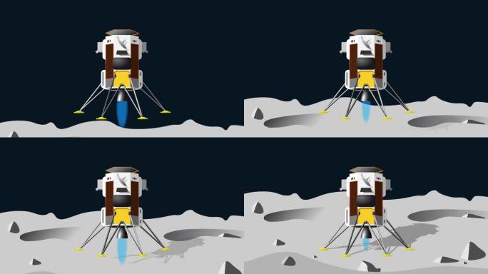 月球着陆器降落在月球的灰色环形山上。动画演示