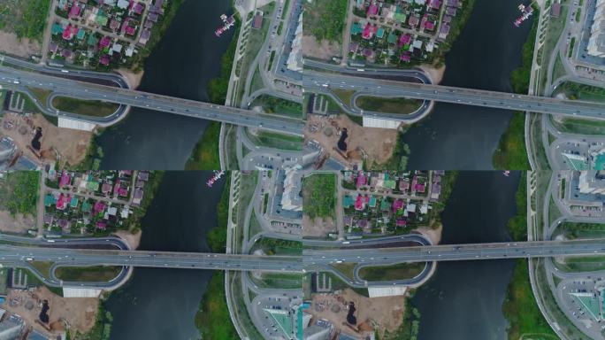 高速公路沿着连接两岸的河流上的桥梁延伸