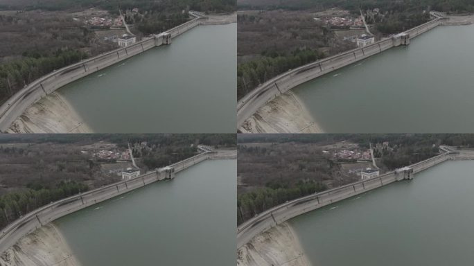 无人机拍到一座大坝和一条河的一部分