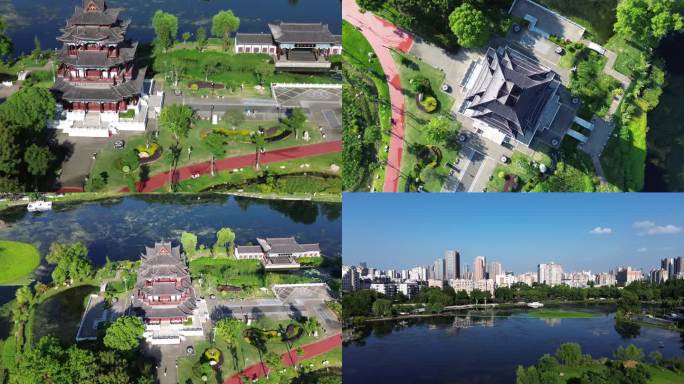 武汉紫阳公园夏季绿植绿化航拍素材