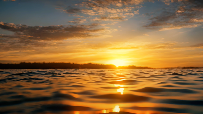 波光粼粼水波纹夕阳水面